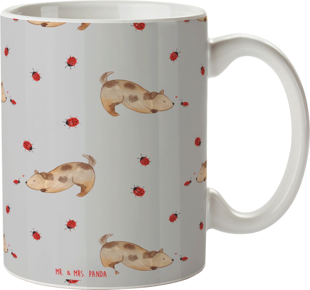 Mr. & Mrs. Panda Tasse Hund Marienkäfer - Grau - Geschenk, Trinkbecher, Kaffeetasse, schöne, Hunde, Neugierig, Sprüche, Teetasse, Mischlinghund,...