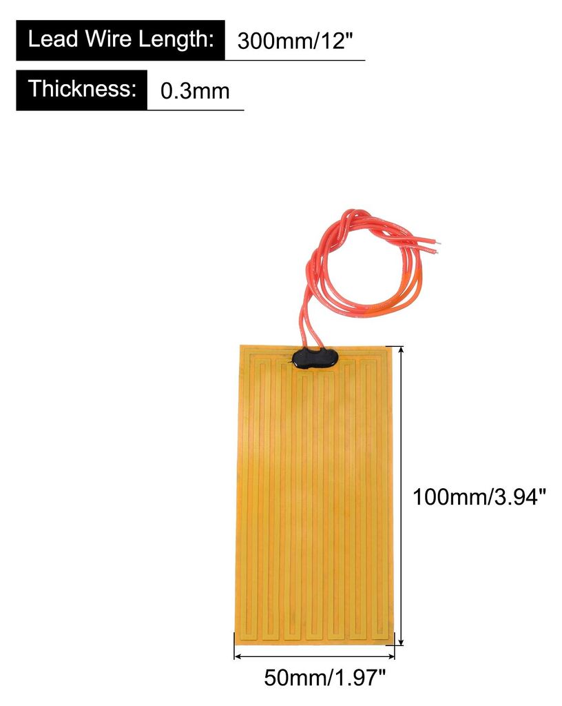 Heizfolie Heizplatte, 12V 14W Polyimid Heizpad, selbstklebende PI Heizelemente Folie 100mmx50mm Heizstreifen fš¹r konstante Temperatur, Packung m...