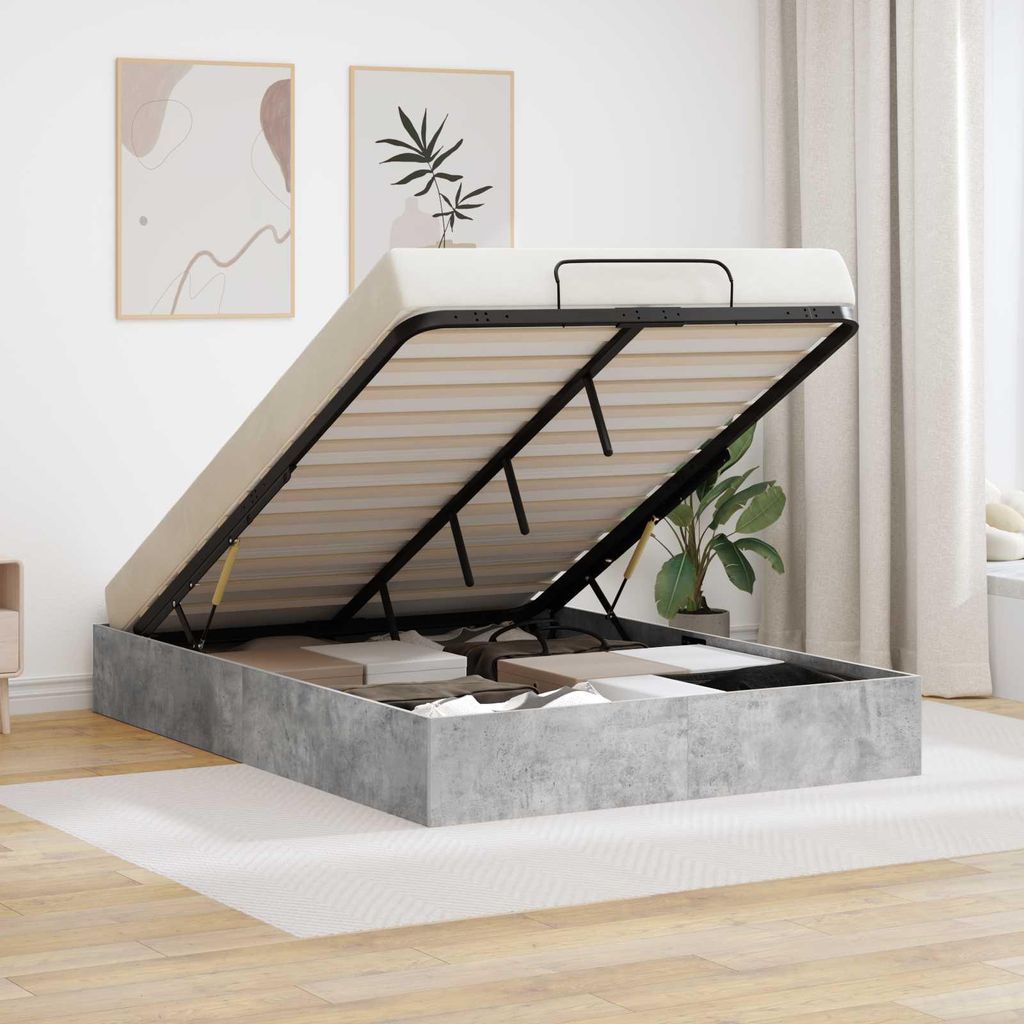 HOMMIE Ottoman Bettgestell - elegantes Design - Bettrahmen/Polsterbett - Beton Grau 193x120x25cm Holzwerkstoff DE534768 - Klassische Betten