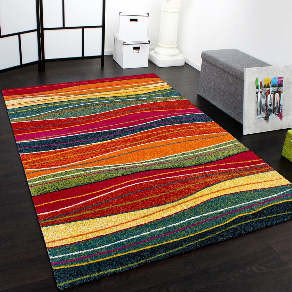 Teppich Kurzflor Wellen Wohnzimmer schmutzabweisend Mehrfarbig Rechteckig 120x170 | 100% Polypropylen | Florhöhe: 12 mm | nur Handreinigung