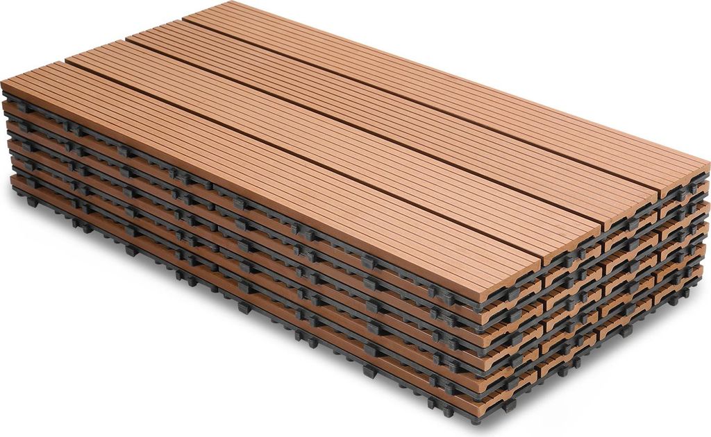 Izrielar Terrassenfliesen 42 Stück Klickfliesen in Holzoptik, WPC Fliese,30 x 60cm, Braun