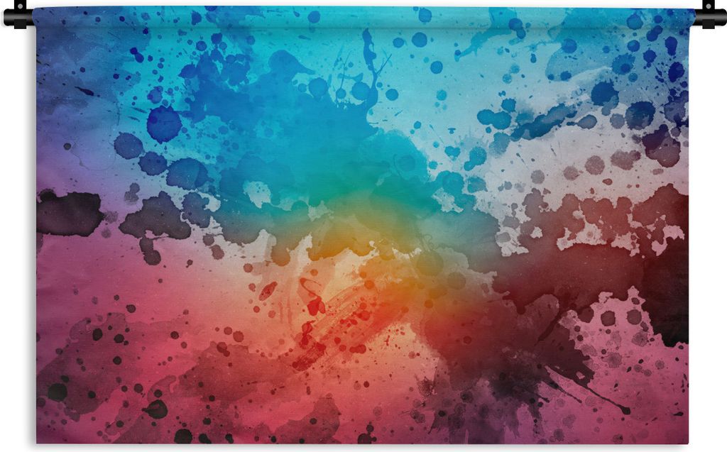 MuchoWow Wandteppich Wandbehang Aquarell - Blau - Rot - Orange 150x100 cm Tapisserie Dekoration Wandtuch - Waschbar - Tapisserien - Wand-Decke