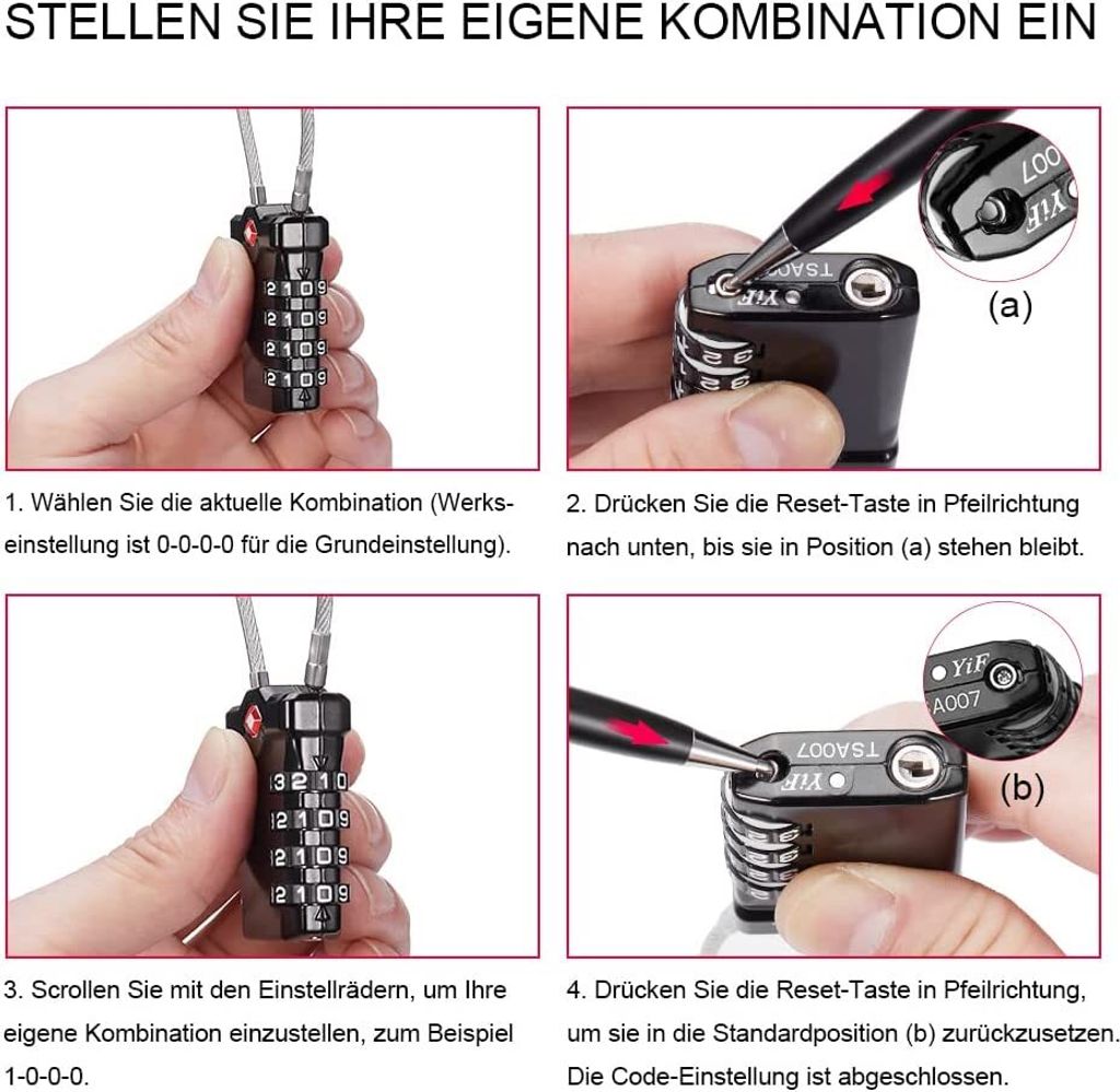 Schloss Kabelschloss 4-stellig Zahlenschloss Kofferschloss Produktbild 4