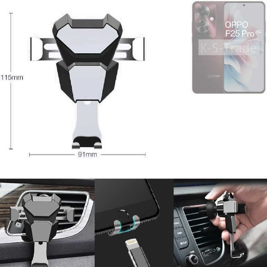 K-S-Trade Lüftungshalterung kompatibel mit Oppo F25 Pro 5G kompakte Handy-Halterung Lüftungsschlitz Lüftungsgitter Autohalterung KFZ Auto-Halterung