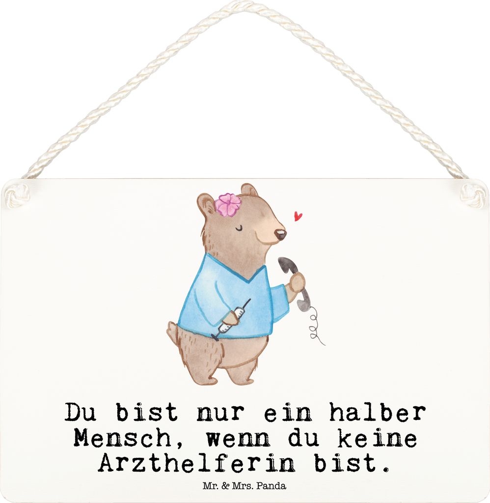 Mr. & Mrs. Panda holzbild Arzthelferin Herz DIN A6 - Weiß - Geschenk, MFA, Beruf, Wandbild Holz, Türschild, Schild, Krankgeschrieben, Ausbildung,...
