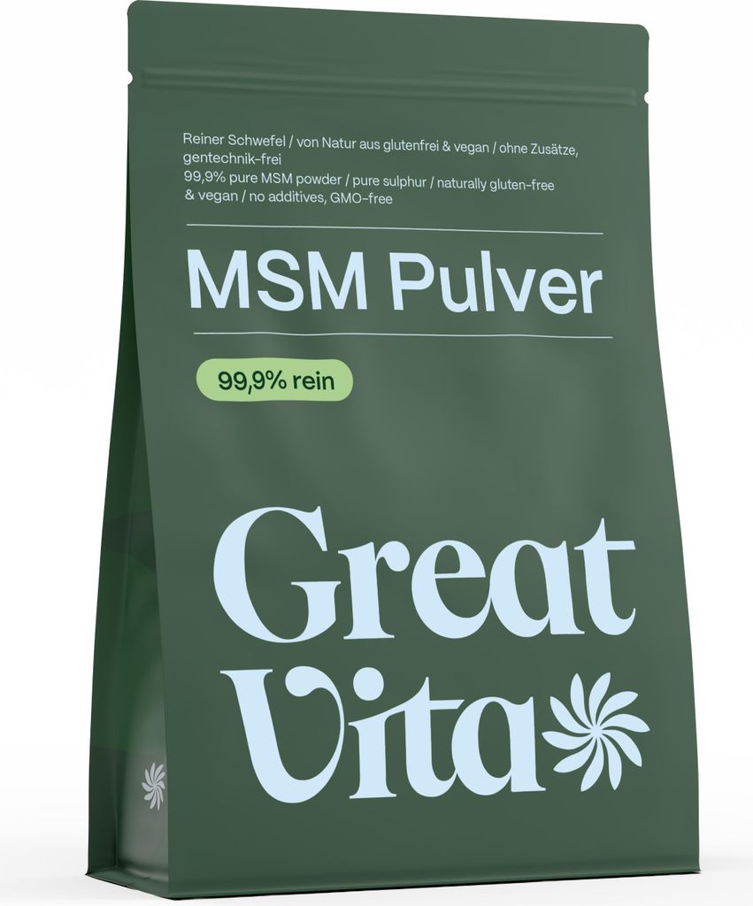 GreatVita MSM Pulver 1000g | 99,9% reines Methylsulfonylmethan, organischer Schwefel