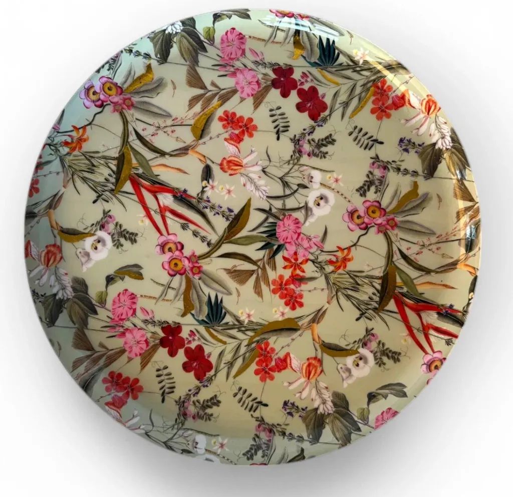 WinQ Bol en métal motif floral 40 cm - Coupe décorative rouge et verte