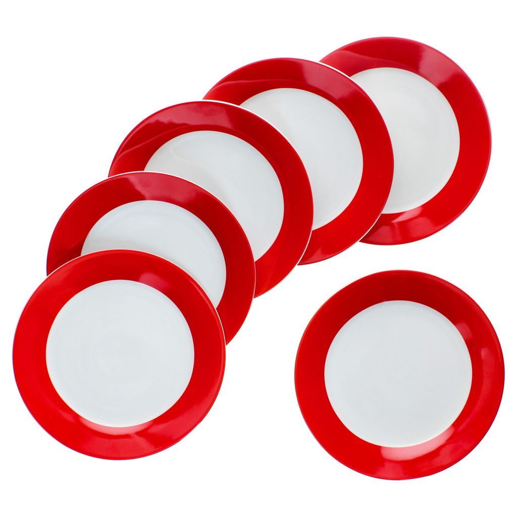 6er Set Variant Rot Kuchenteller bunte Frühstücks-Teller Dessert 6 Personen
