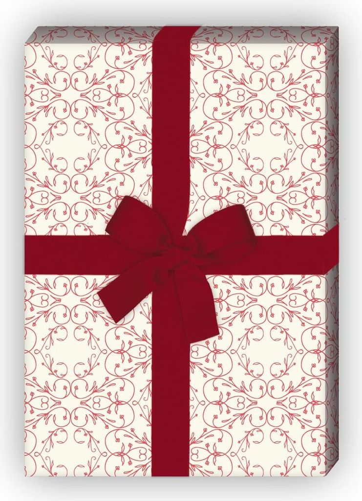 Florales Geschenkpapier Set mit klassischen zarten Ornamenten, rot, - G8429, 32 x 48cm