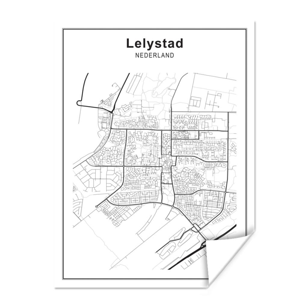 MuchoWow Poster Stadtplan - Lelystad - Schwarz und weiß 90x120 cm - Wohnzimmer