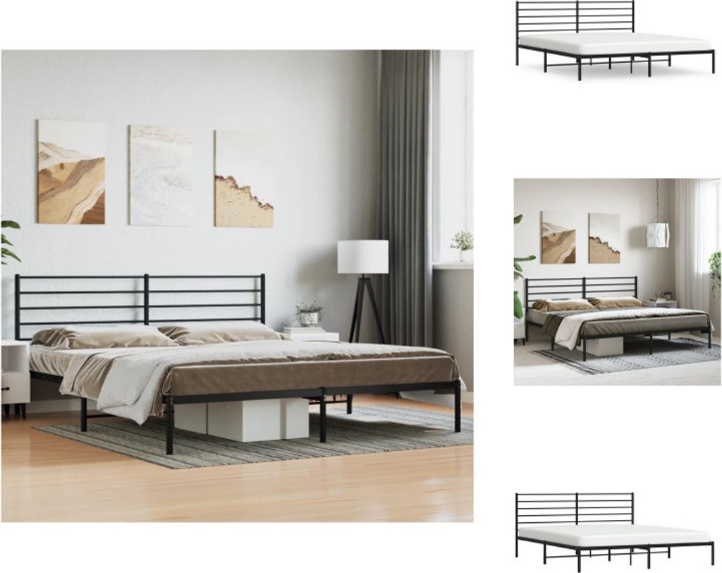 vidaXL Bettgestell mit Kopfteil Metall Schwarz 183x213 cm - Betten & Bettgestelle