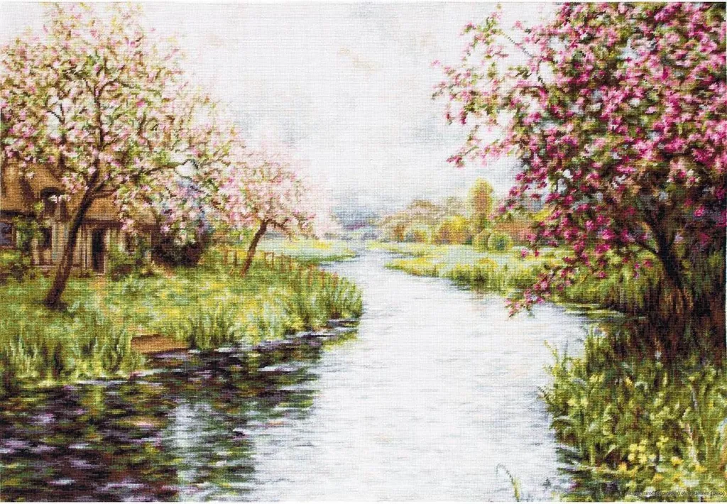 Kit de Point de Croix Luca-S Paysage de Printemps avec Fils de Coton
