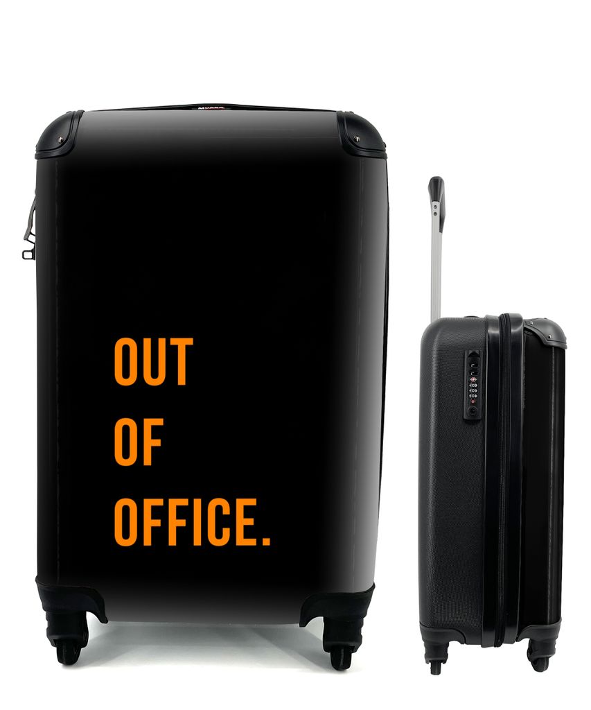 MuchoWow Koffer Handgepäck Trolley Rollkoffer Kleine Reisekoffer mit 4 Rollen - Zitate - Außerhalb des Büros - Orange - Schwarz - Cabin Size <...