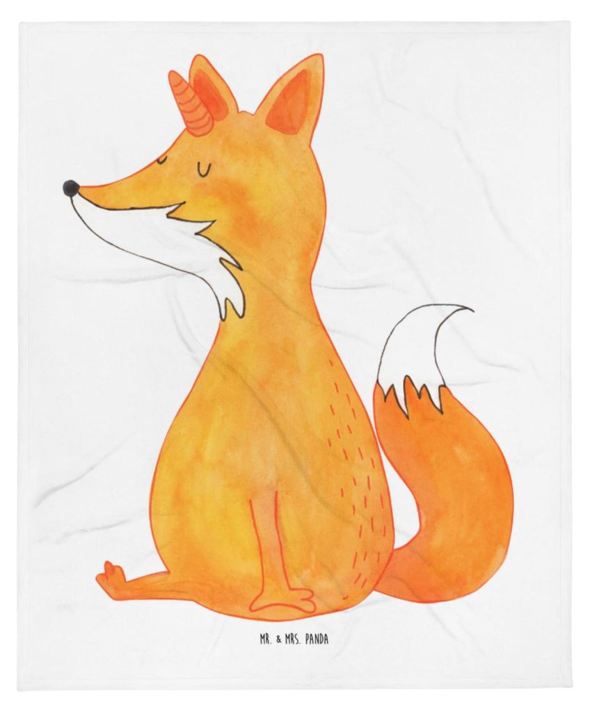 Mr. & Mrs. Panda Babydecke Einhorn Fuchs - Weiß - Geschenk, Erstlingsdecke, Einhörner, Kinderdecke, Fuchshörnchen, Unicorn, Kinderwagendecke, Un...