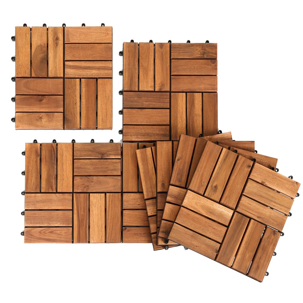 Bettizia 1m²Holzfliesen Terrassenfliesen Holz Fliesen Mosaik 30x30 cm Balkonfliesen wetterfest aus Akazienholz mit Klicksystem für Terrasse Balko...