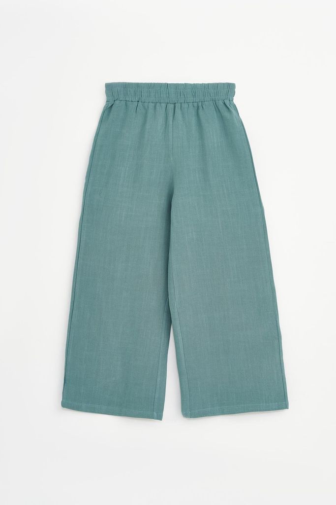 MOD Jeans | Mädchen Hose - Weites Bein - Größe 134 (8-9 Jahre) - Emerald - Leinen - Bequem und sommerlich