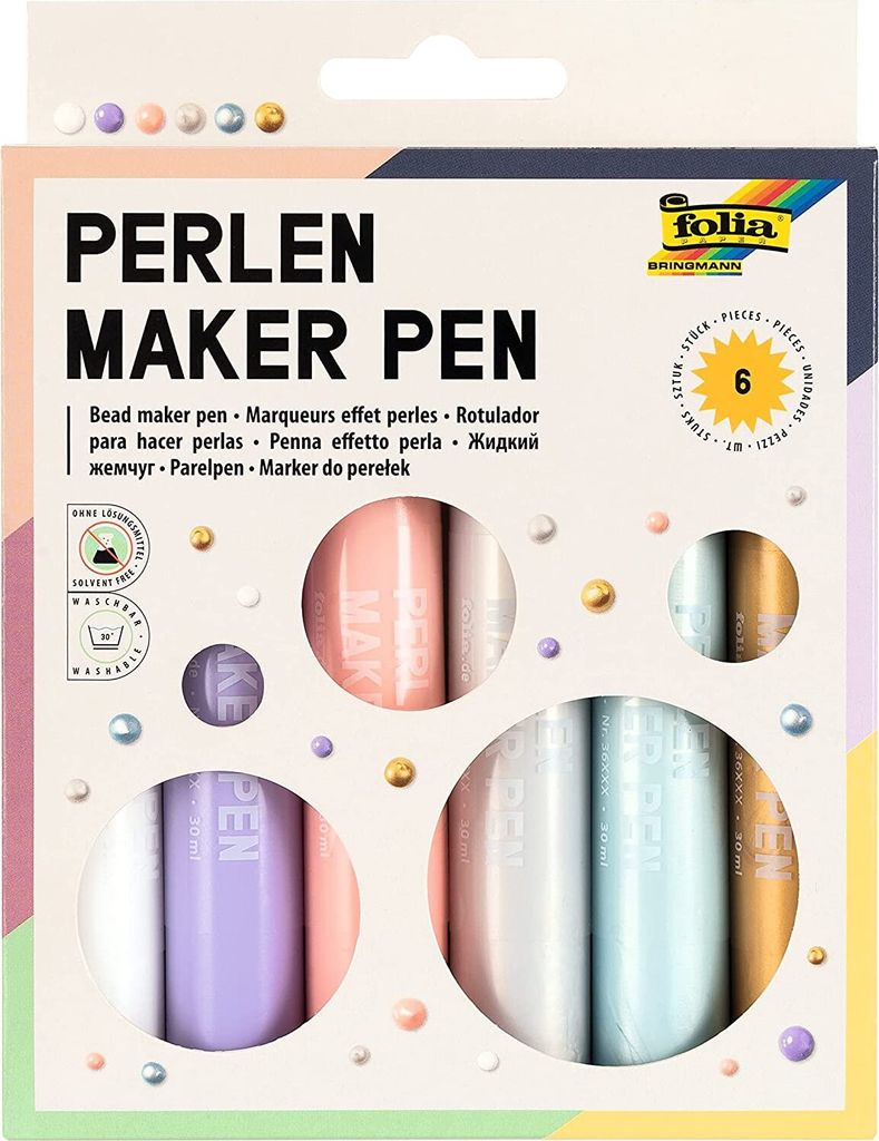 folia Perlenfarbe Perlen maker Pen farbig sortiert 6 Stück Produktbild 