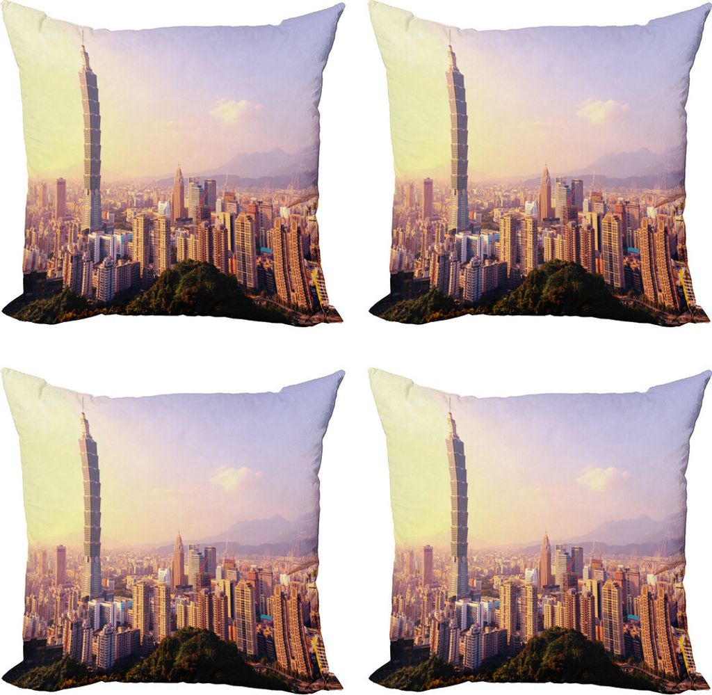 ABAKUHAUS Landschaft Kissenbezug Set (4 Stück), Skyline Taipei Taiwan, Moderner Doppelseitiger Digitaldruck, 45 cm x 45 cm, Mehrfarbig