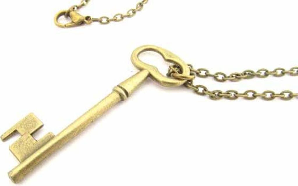 Schlüssel Kette Halskette Miniblings 50cm Key Schlüsselkette rund Schloss Bronze