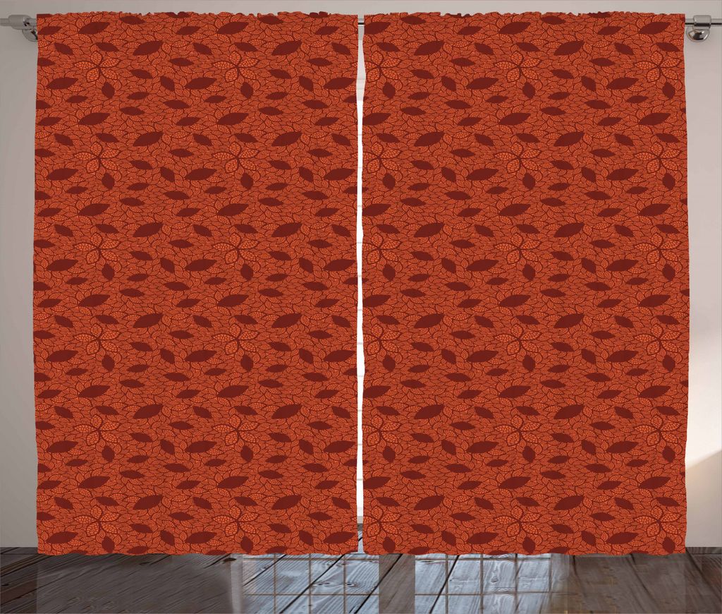 ABAKUHAUS Burnt orange Rustikaler Vorhang, Leafage und Blütenblätter, Wohnzimmer Universalband Gardinen mit Schlaufen und Haken, 280 x 245 cm, Bu...