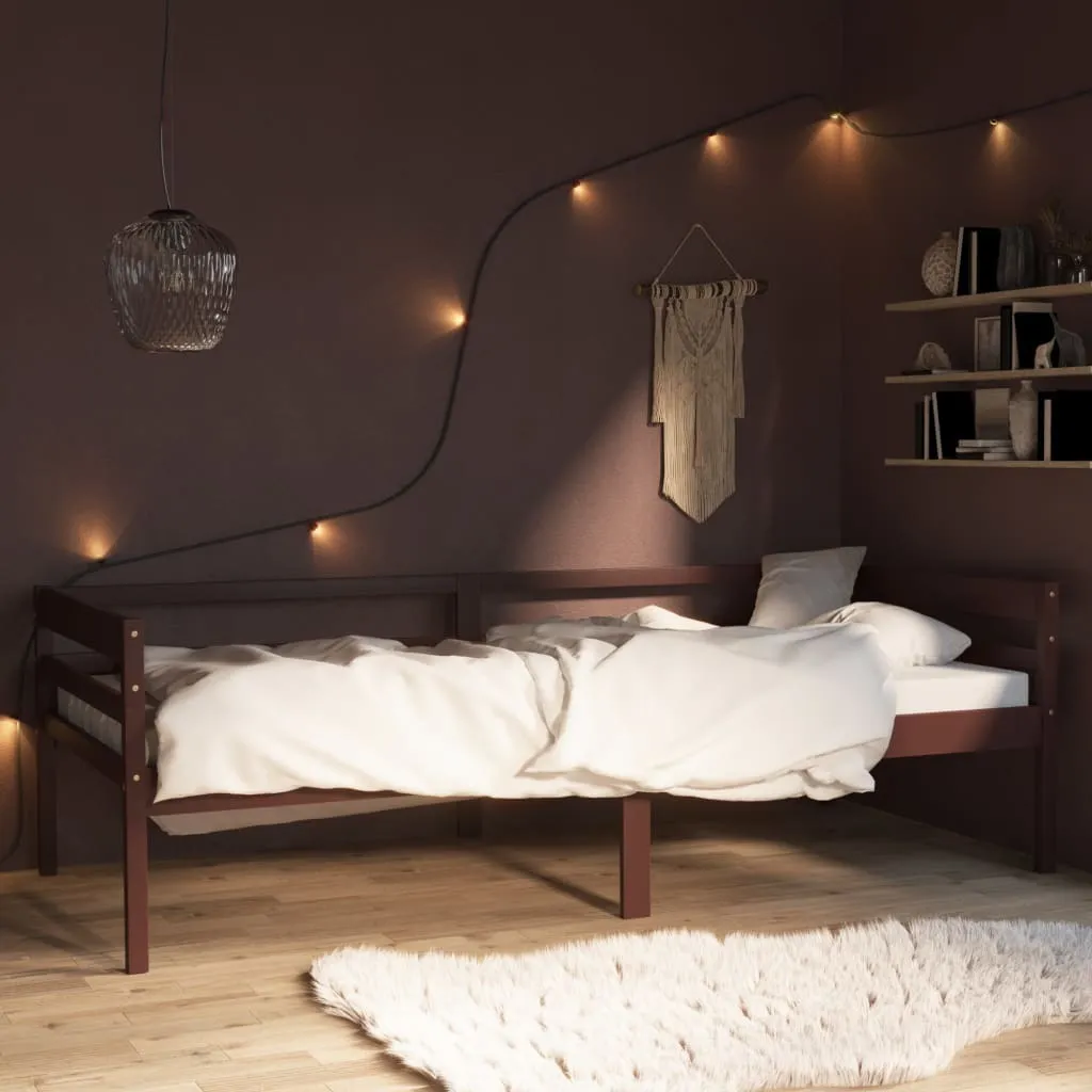 Cadre de lit 1 personne en pin massif brun foncé 90x200 cm durable