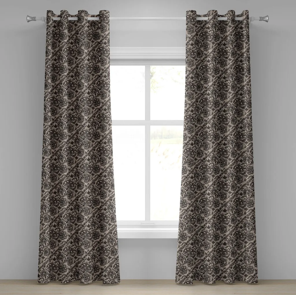 ABAKUHAUS Rideau à Oeillets Gothique Beige Foncé Dentelle 280x175 cm