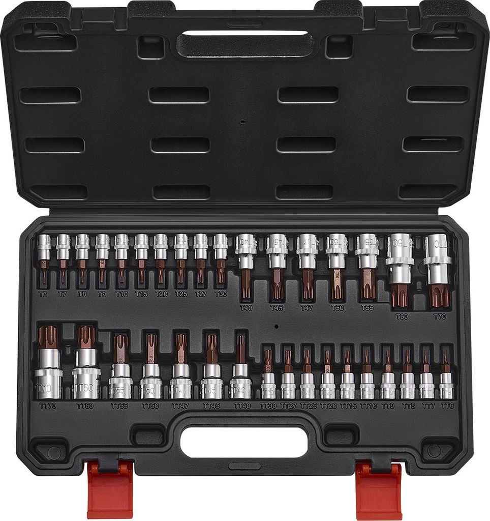 VEVOR 34-teiliger Torx-Bohrer-Steckschlüsselsatz, Vollstern und manipulationssicher T6-T70, S2-Legierungsstahl und Cr-V-Stahl, 1/4-, 3/8- und 1/2-...