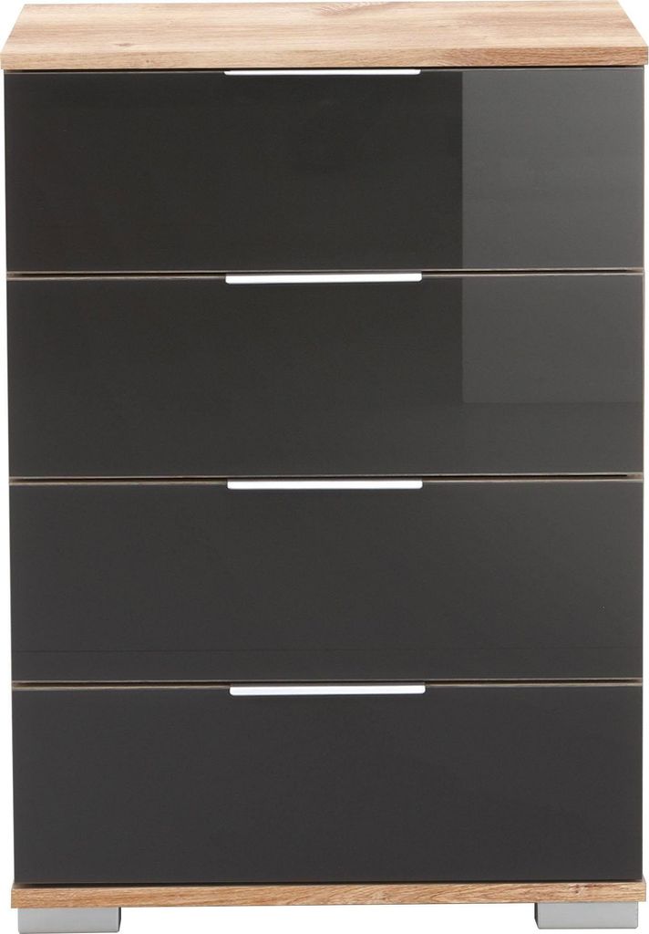 Nachtkonsole Easy Plus Nachtschrank mit Glasfront 52x38x74cm Farbe wählbarPlankeneiche / Glasgrau
