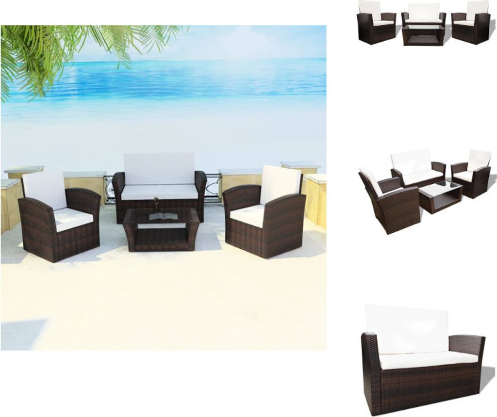 vidaXL 4-tlg. Garten-Lounge-Set mit Kissen Poly Rattan Braun - Gartenmöbel-Sets