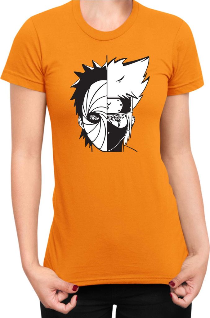 Damen T-Shirt Naruto Kakashi Vs Obito, Lady M / Orange