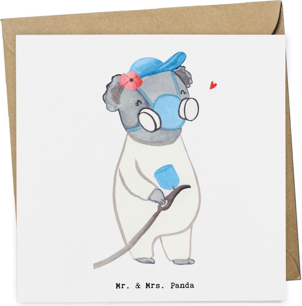 Mr. & Mrs. Panda Glückwunschkarte Lackiererin Herz - Weiß - Geschenk, doppelkarte, Ausbildung, Werkstatt, Gesellenprüfung, Klappkarte, Grußkart...
