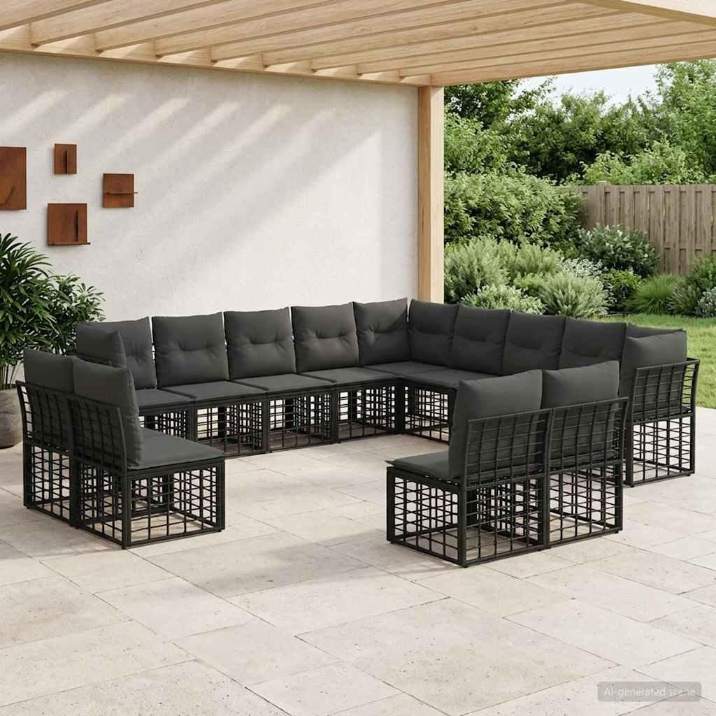 Möbel Outdoor-Sofagarnitur Schwarz und Dunkelgrau PolyesterGartenmöbelgarnituren - Gartenmöbelgarnituren c5791