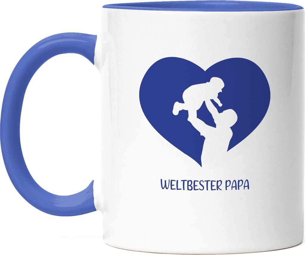 Weltbester Papa Tasse Blau Spruch Herz Vatertag Geschenkidee Bester Papa Dad