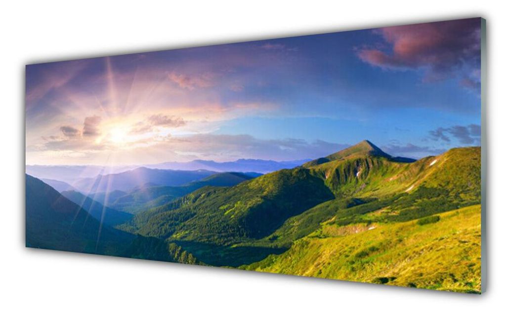 Acrylglasbilder 125x50 Wandbild Druck Gebirge Wiese Sonne Landschaft