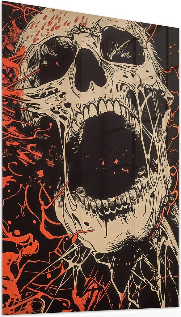 Glasbild 60x90cm in XXL für Wohnzimmer, Schlafzimmer Motiv Schreiendes Schädel
