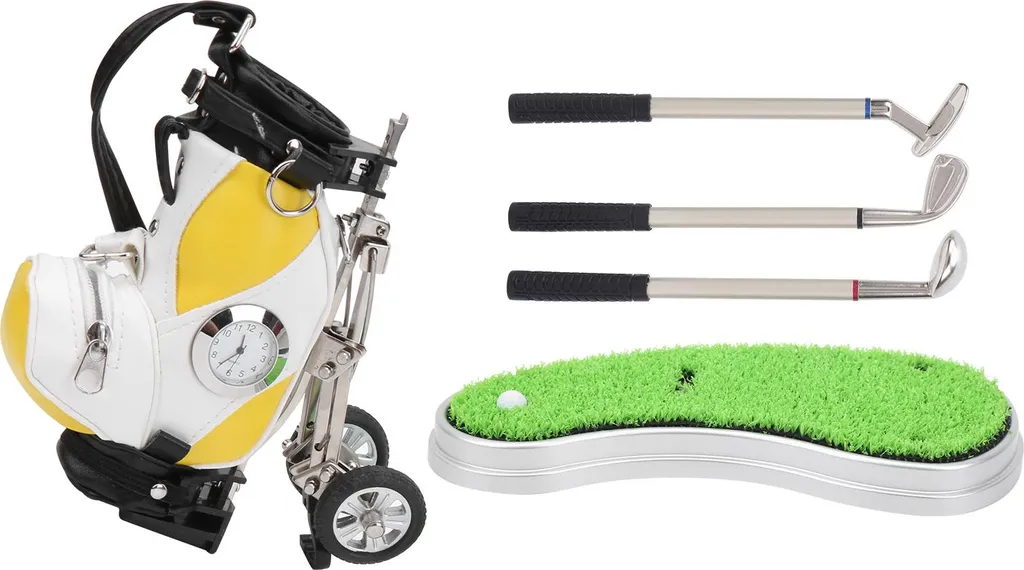 Mini portapenne da tavolo in lega di zinco per sacca da golf con base per prato, orologio, penne, souvenir, regalo