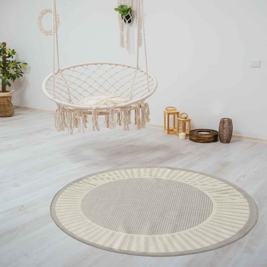 In- und Outdoor Teppich Terrassen & Balkon Küche Wohnzimmer Teppich Bordüre , Farbe:Grau, Maße:80x150 cm