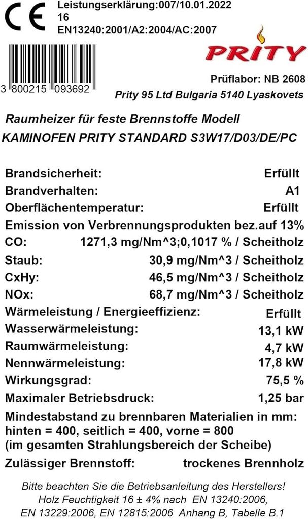 Wasserführender Kaminofen Holzofen Prity S3W17 4.7 + 17 kw Produktbild 4