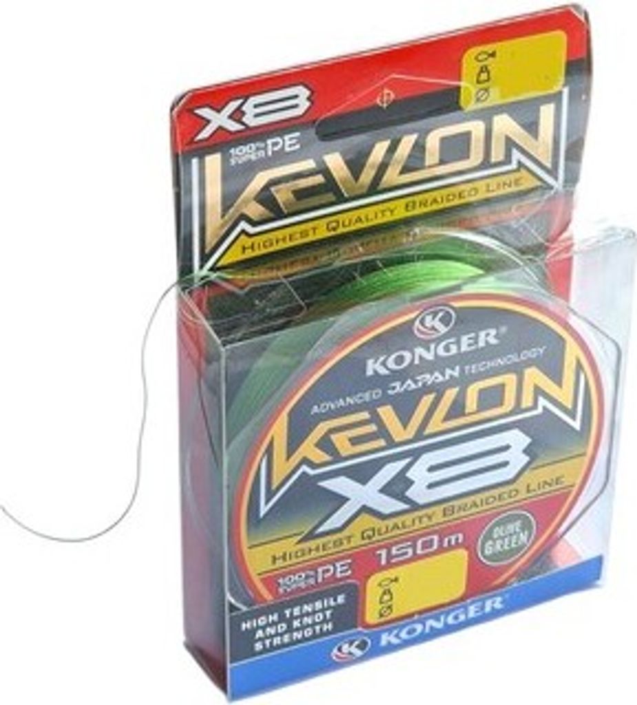 Konger Kevlon X8 Geflochtene Angelschnur - 0,14 mm / 150 m - Olivgrün