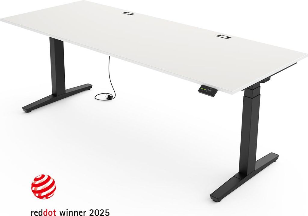 Yaasa Desk Expert Höhenverstellbarer Schreibtisch Elektrisch 180 x 80 cm, Weiß/Schwarz – Erstklassige Stabilität, Automatikfahrt&Kabeldurchlass