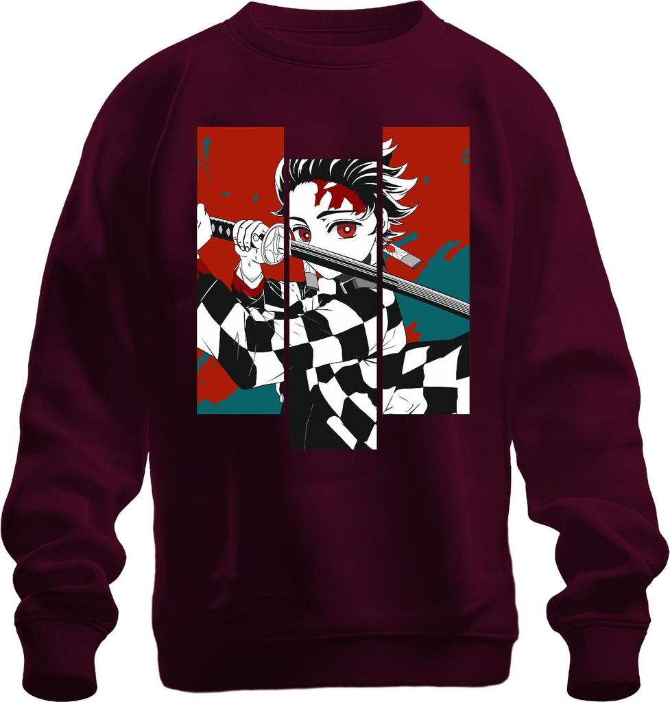 Demon Slayer Dämonenjäger Katana Karomuster Anime Manga Geschenk Uni Sweatshirt Pullover, Burgundy, L
