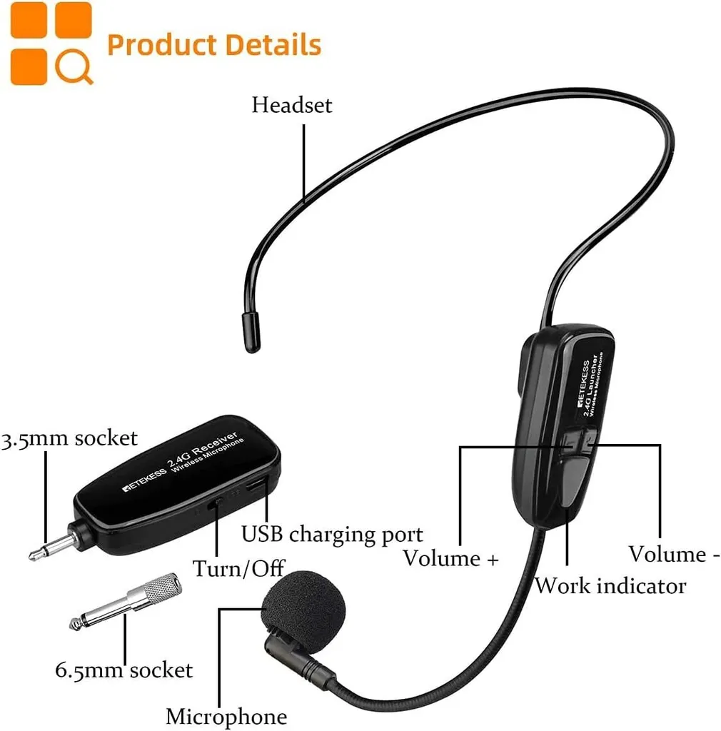 Microphone Serre-tête Sans Fil avec Amplificateur 2.4G pour Enseignant