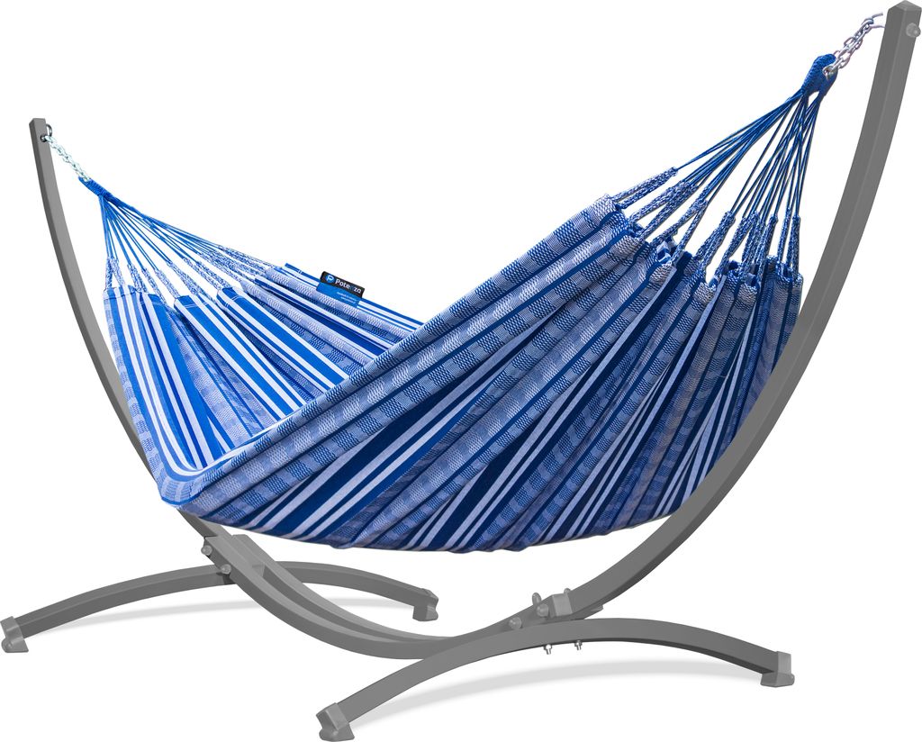 Potenza Outdoor Pereira Hängematte mit Gestell für 2 Personen I 100% Baumwolle Doppelhängematte 220x140 cm, 160kg IGrau Hängemattengestell 220...