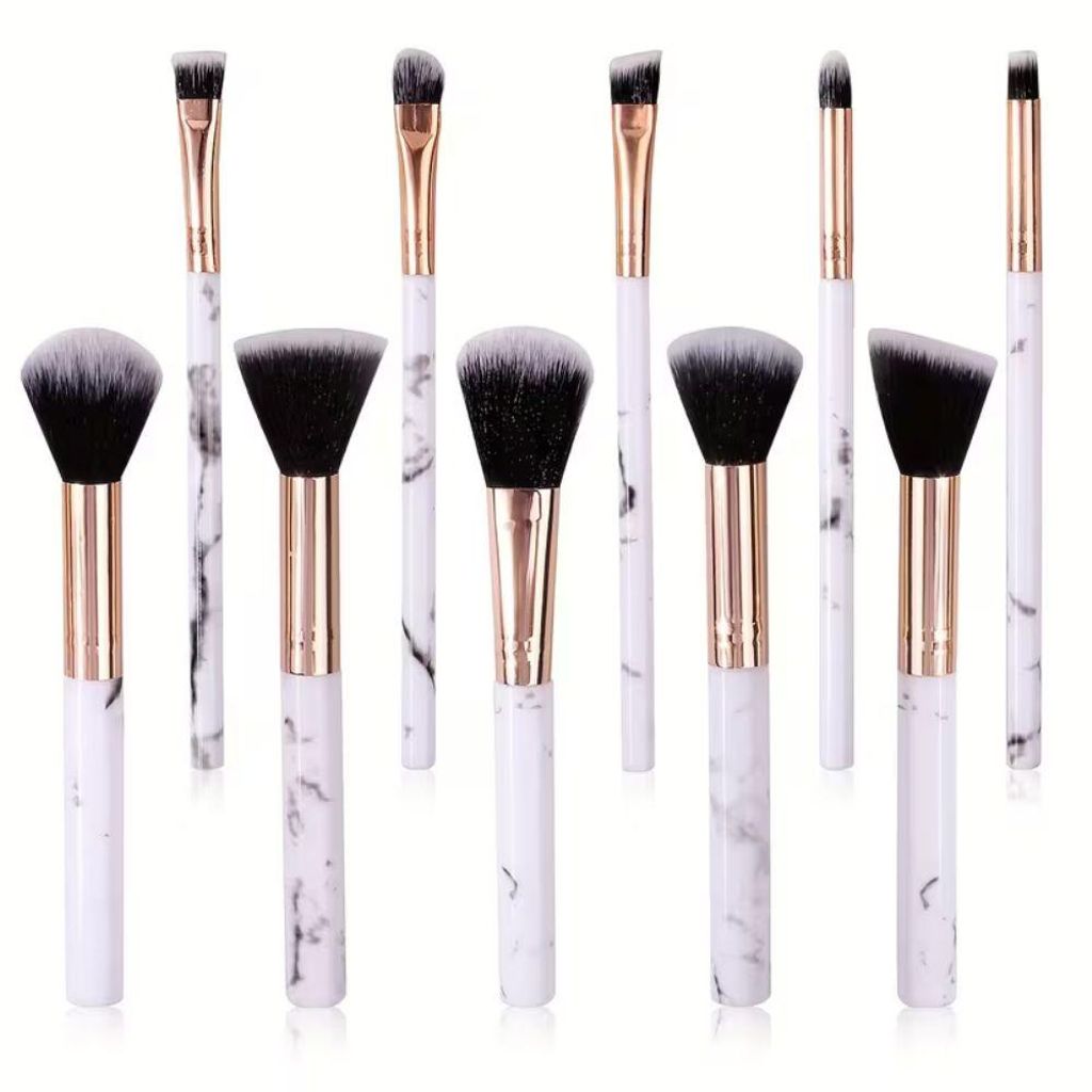 Make up Pinsel Set 10 Stück Pink Marble – Kosmetikpinsel Set für Foundation, weiche synthetische Make up Brushes für gleichmäßiges