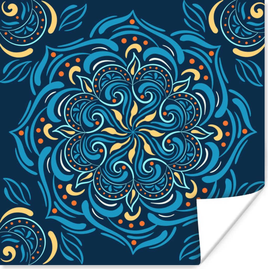 MuchoWow Poster Mandala - Blau - Gelb - Muster 30x30 cm - Wandposter - Printing