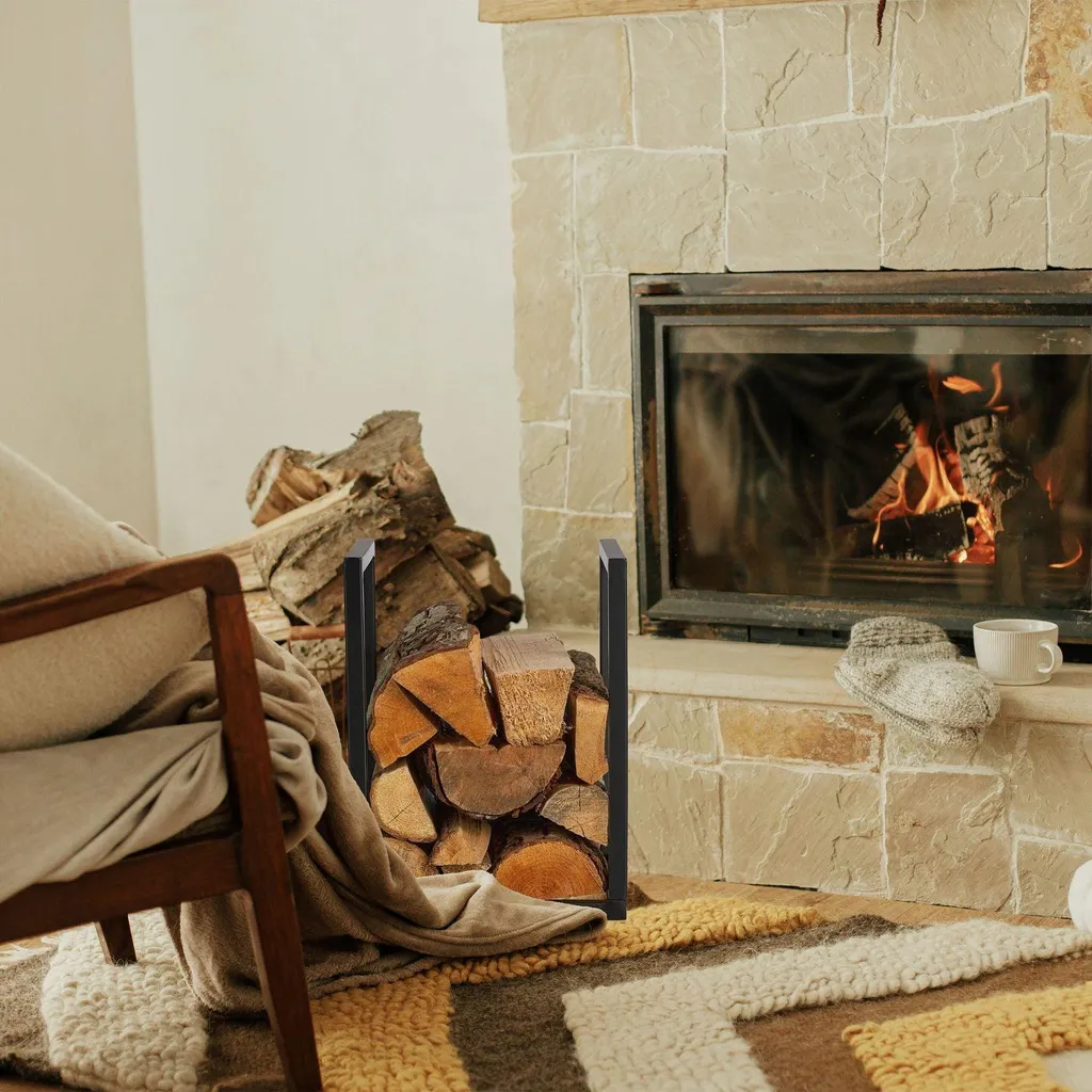 Stocker son bois près du feu - Support à bûches noir compact et discret