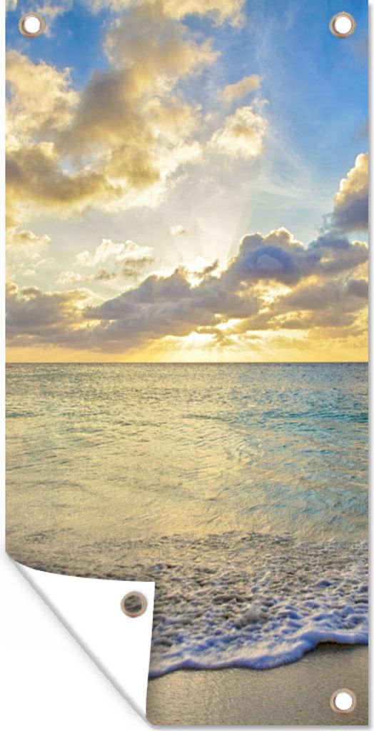 MuchoWow 40x80 cm Outdoor-Poster Gartendeko Sichtschutz Garten Poster für den Garten Meer - Strand - Wolken - Sonne