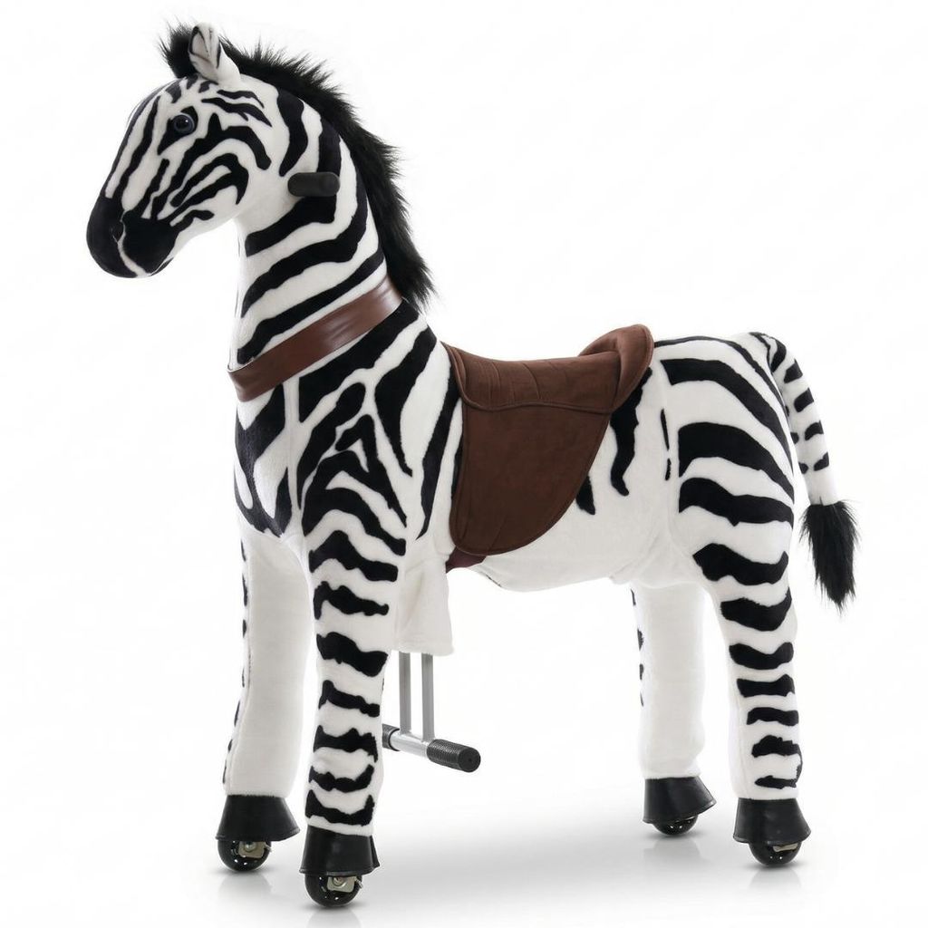 VROOOMY Mechanisches Reitpferd / Zebra (6–9 Jahre) – mit Galoppbewegung, Lenkfunktion & Anti-Rutsch-Rädern – Kinder Reitspielzeug ohne Batte...