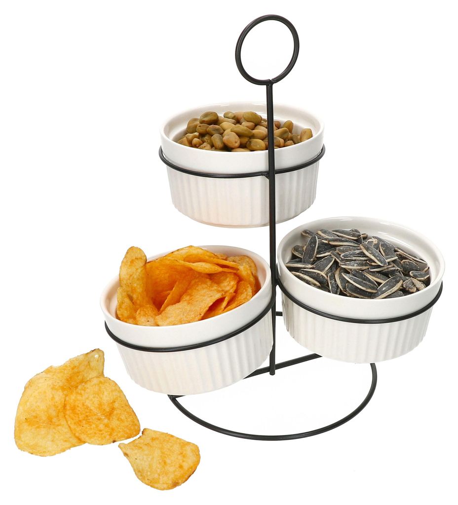 Bianca 3er Set Porzellan-Schalen Set mit Ständer Dips Dessert Soufflé