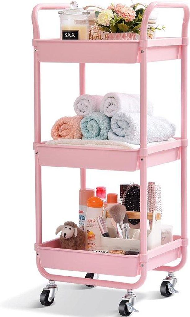 3-lagiger Servierwagen mit Rädern, rosa, Küchenorganizer